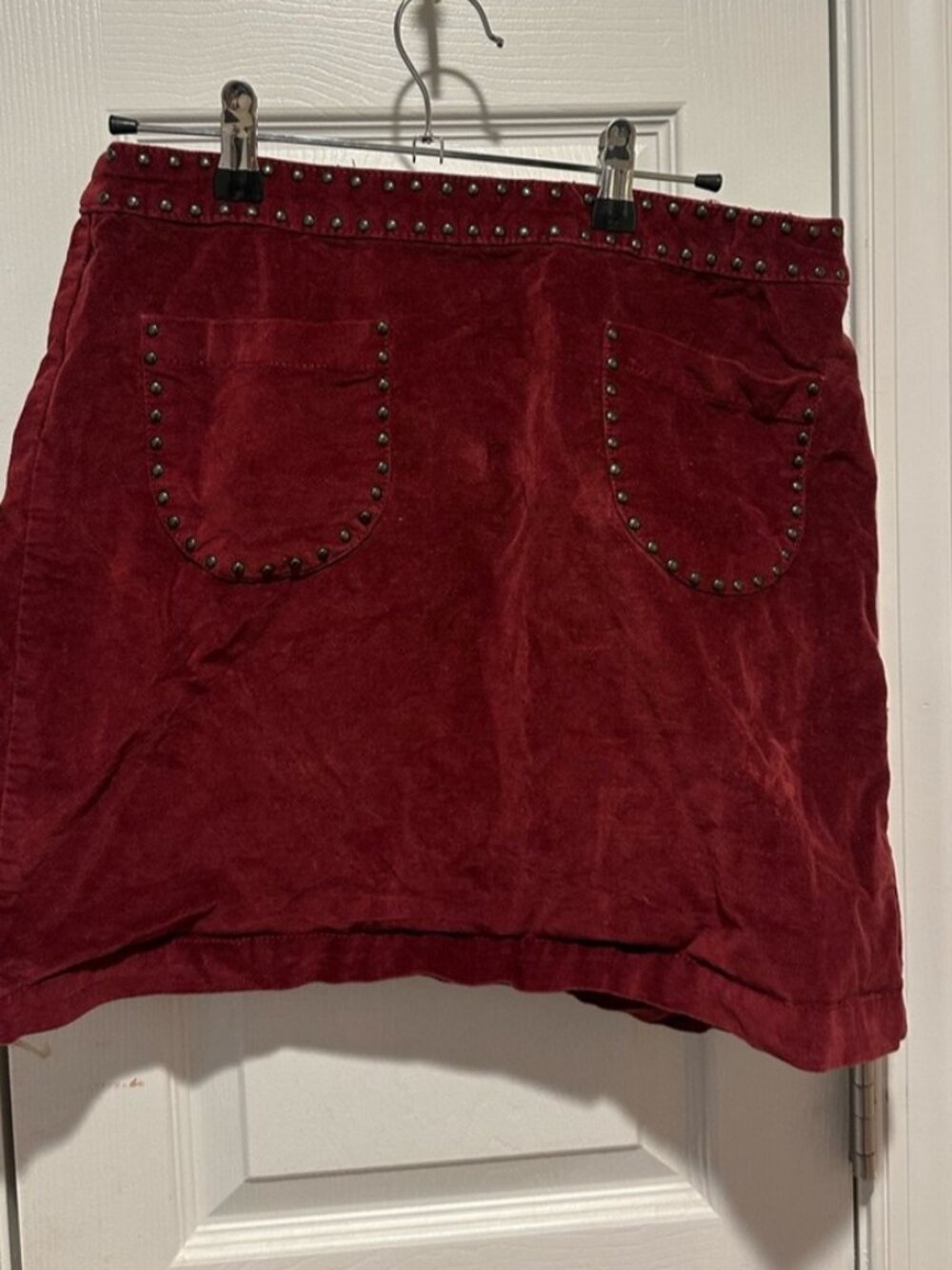 Studded Wine Red Corduroy Mini Skirt